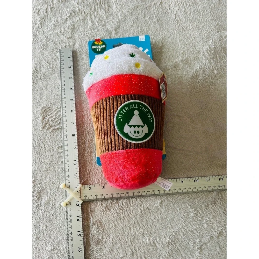 Bark Santa's Workchomp Jingle Latte Christmas Plush Squeaky Dog Toy Red 12